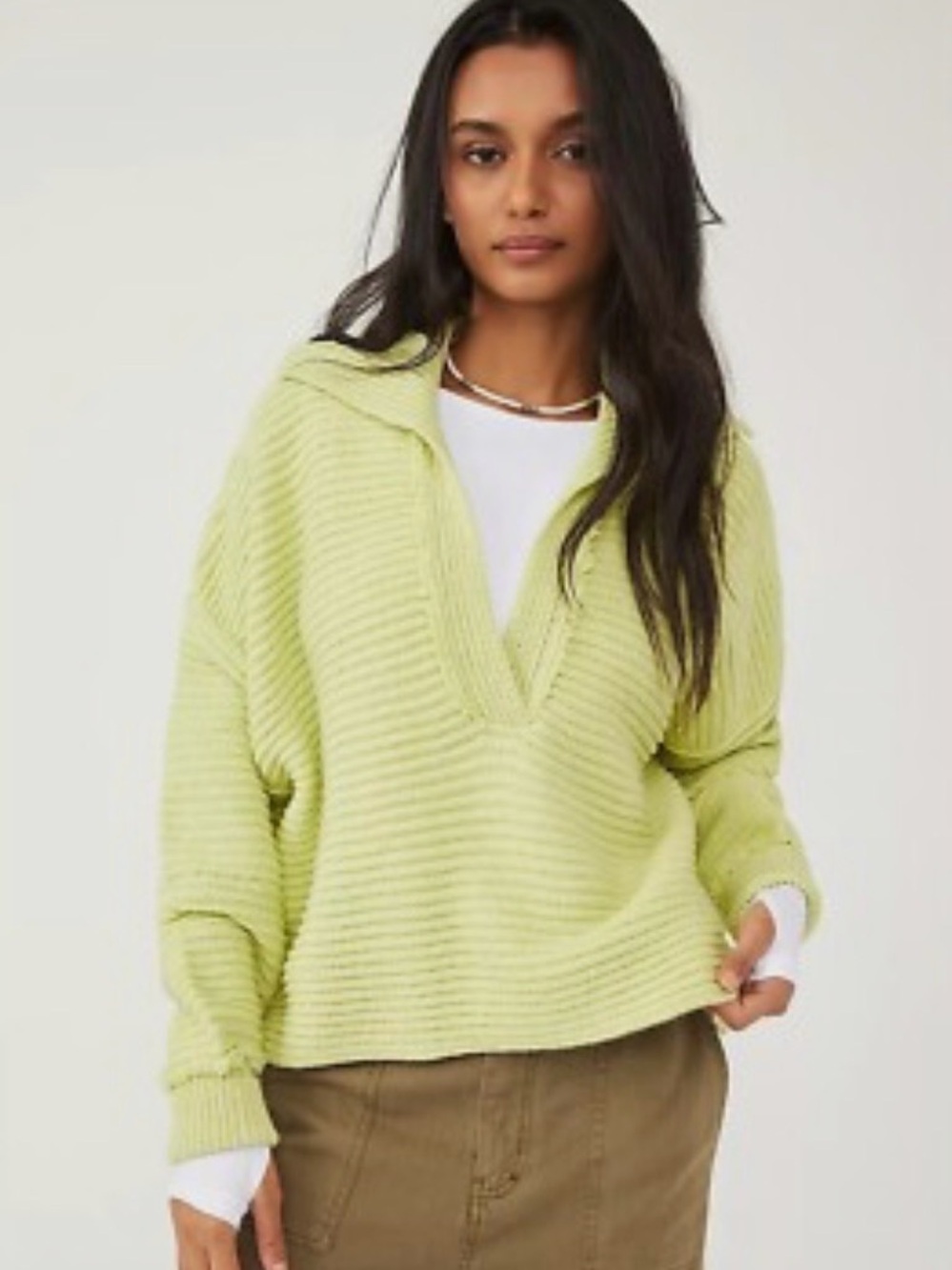 Free People Sage Green Ribbed Hooded Sweater Size S/P | Cozy Pullover